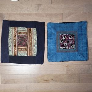 Set of 2 Handwoven black and blue square cushion covers